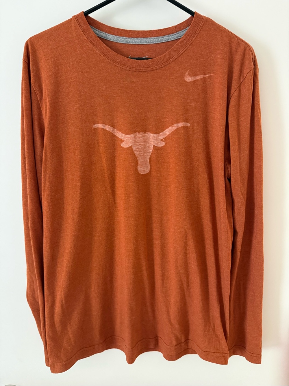 Nike Men’s Crewneck Long Sleeve in Burnt Orange with Texas Longhorn Logo
